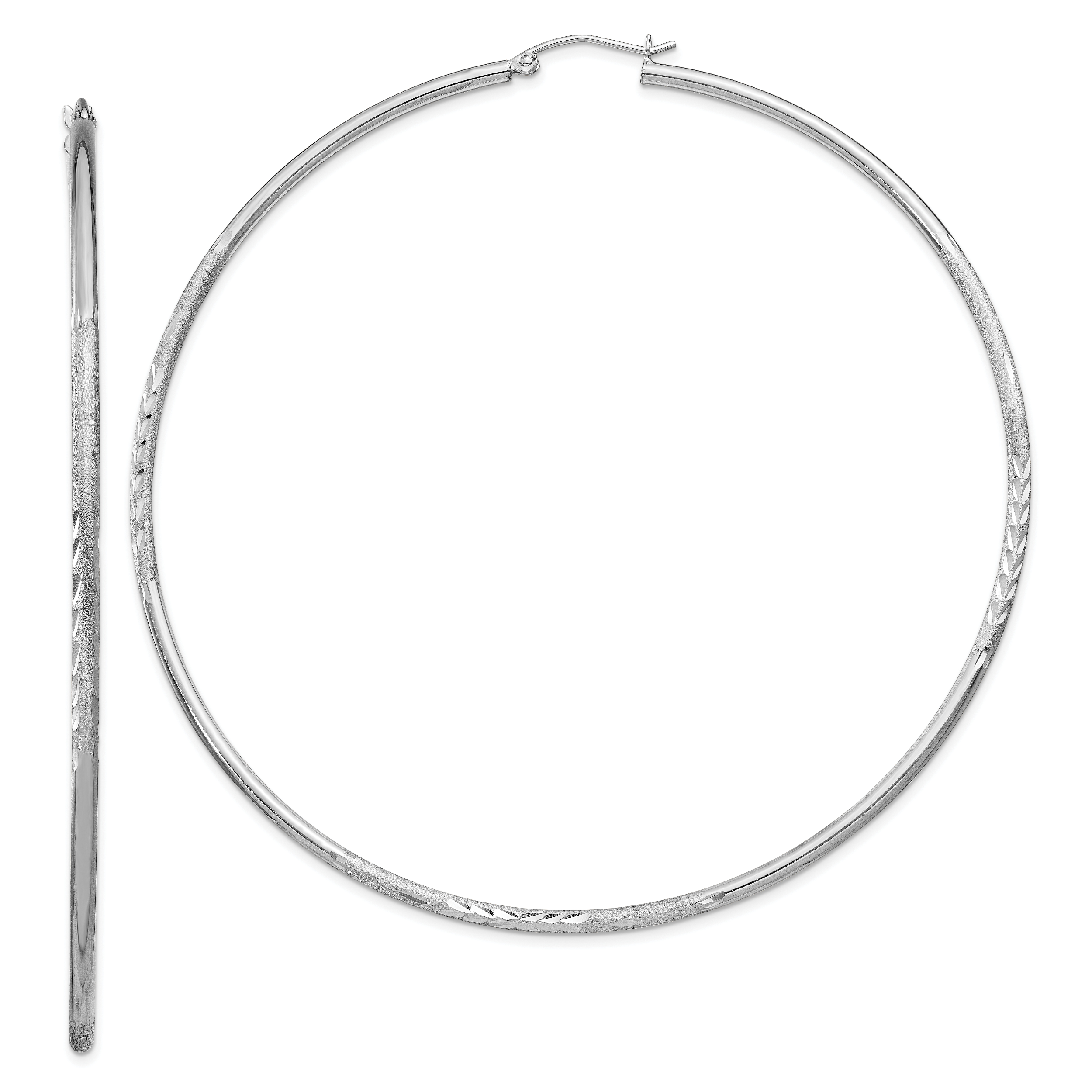 Sterling Silver Rhodium-plated 2mm Polished/Satin Diamond-cut Hoop Earrings Main image