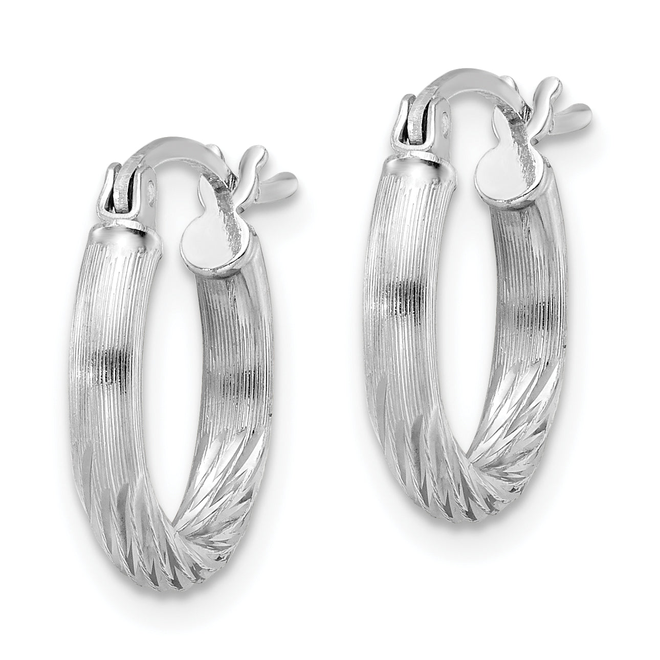 Sterling Silver Rhod-plated 2.5mm Polished/Satin Diamond-cut Hoop Earrings Secondary image