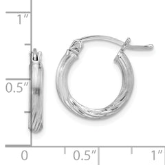 Sterling Silver Rhod-plated 2.5mm Polished/Satin Diamond-cut Hoop Earrings