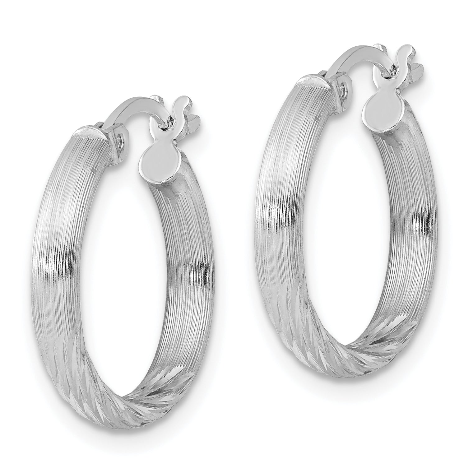 Sterling Silver Rhod-plated 2.5mm Polished/Satin Diamond-cut Hoop Earrings Secondary image