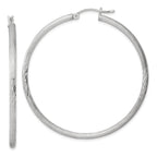 Sterling Silver Rhod-plated 2.5mm Polished/Satin Diamond-cut Hoop Earrings