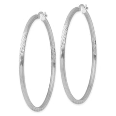Sterling Silver Rhod-plated 2.5mm Polished/Satin Diamond-cut Hoop Earrings