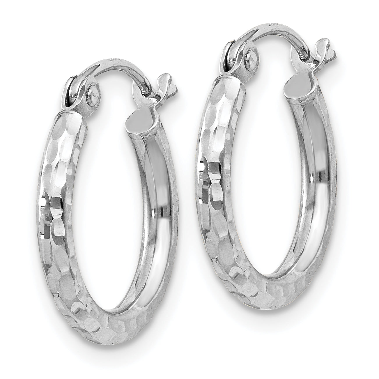 Sterling Silver Rhodium-plated 2mm Diamond Cut Hoop Earrings Secondary image