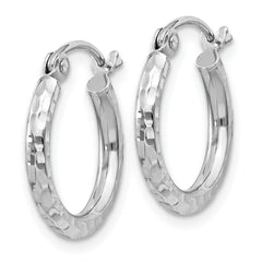 Sterling Silver Rhodium-plated 2mm Diamond Cut Hoop Earrings