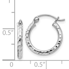 Sterling Silver Rhodium-plated 2mm Diamond Cut Hoop Earrings