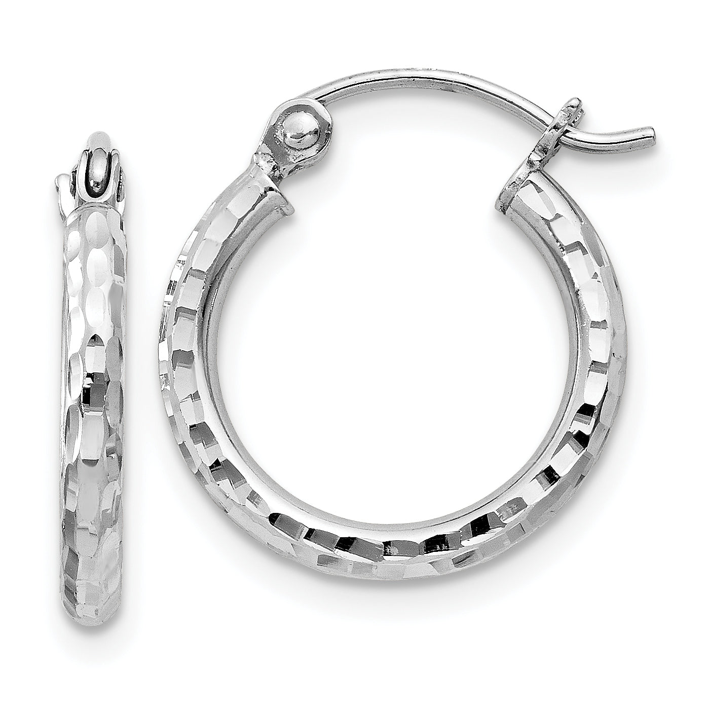Sterling Silver Rhodium-plated 2mm Diamond Cut Hoop Earrings Main image