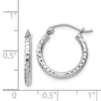Sterling Silver Rhodium-plated 2mm Diamond Cut Hoop Earrings