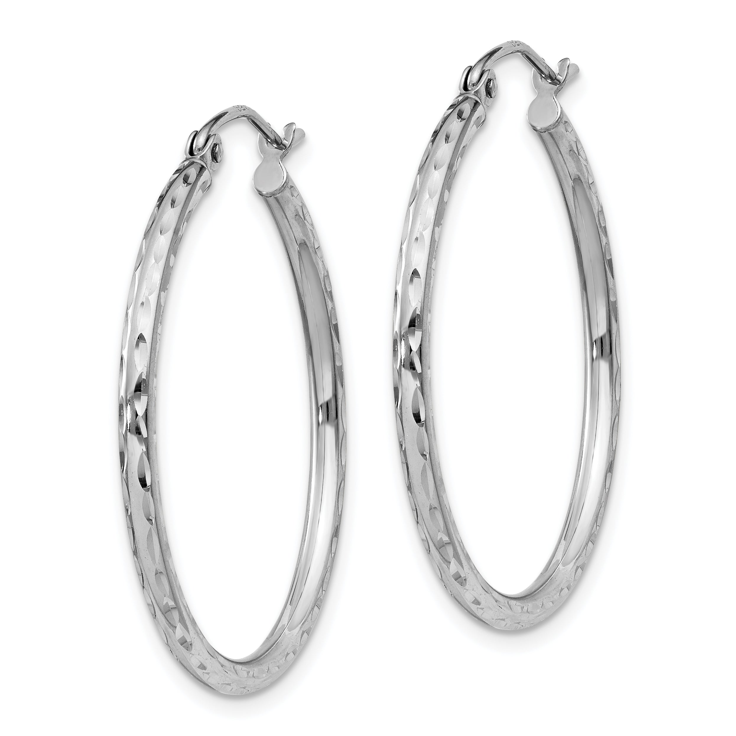 Sterling Silver Rhodium-plated 2mm Diamond Cut Hoop Earrings Secondary image