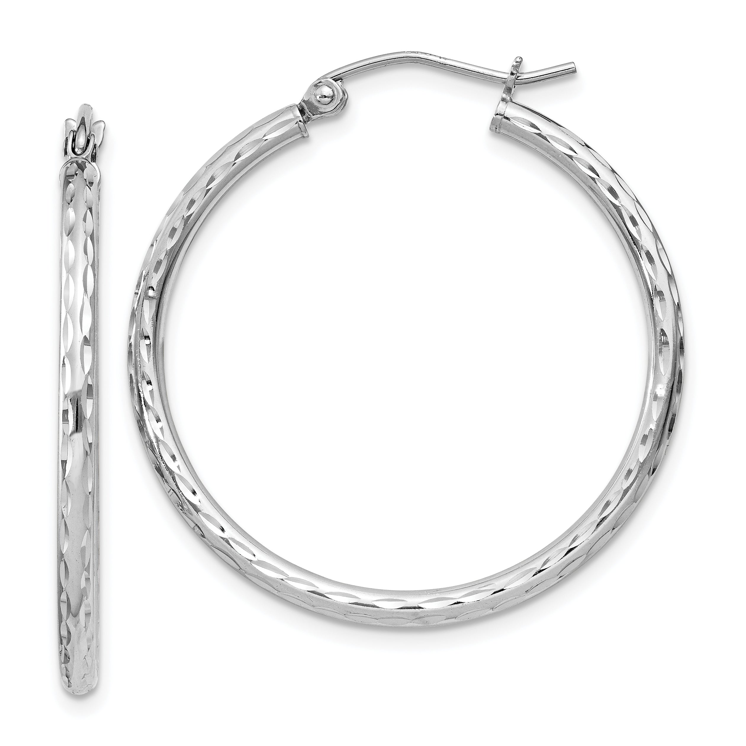 Sterling Silver Rhodium-plated 2mm Diamond Cut Hoop Earrings Main image