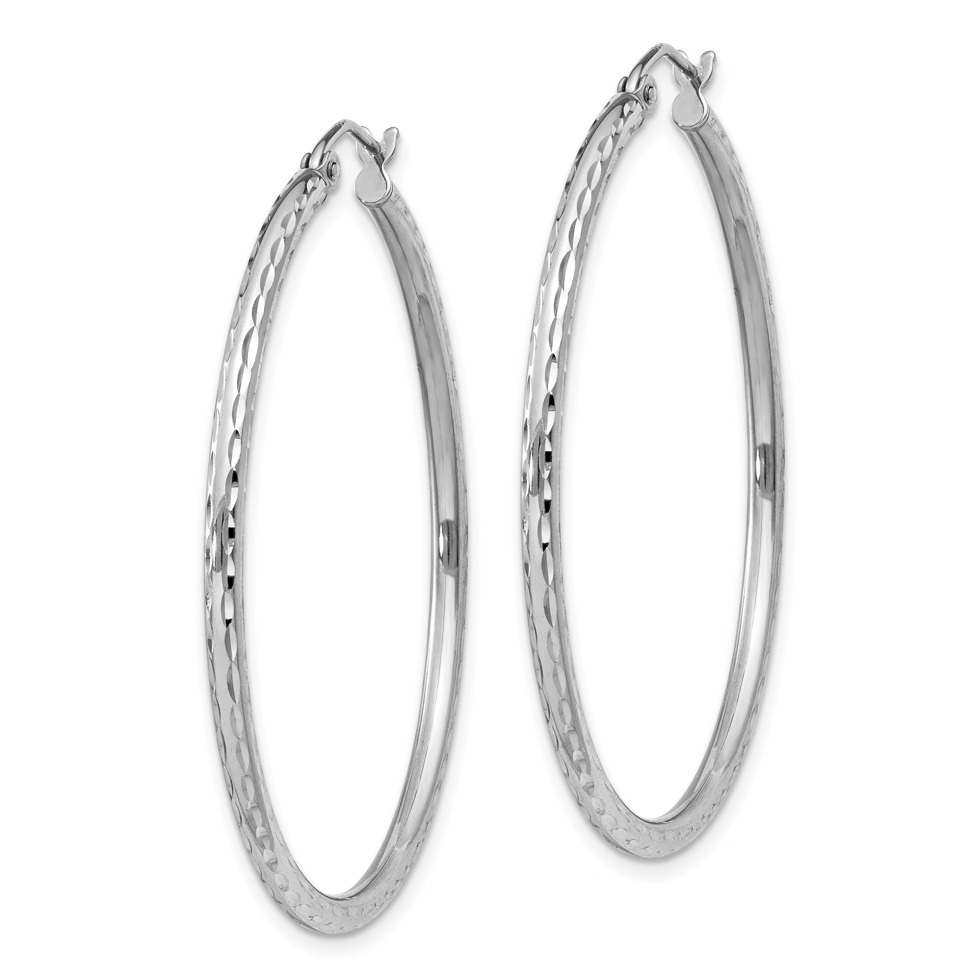 Sterling Silver Rhodium-plated 2mm Diamond Cut Hoop Earrings Secondary image
