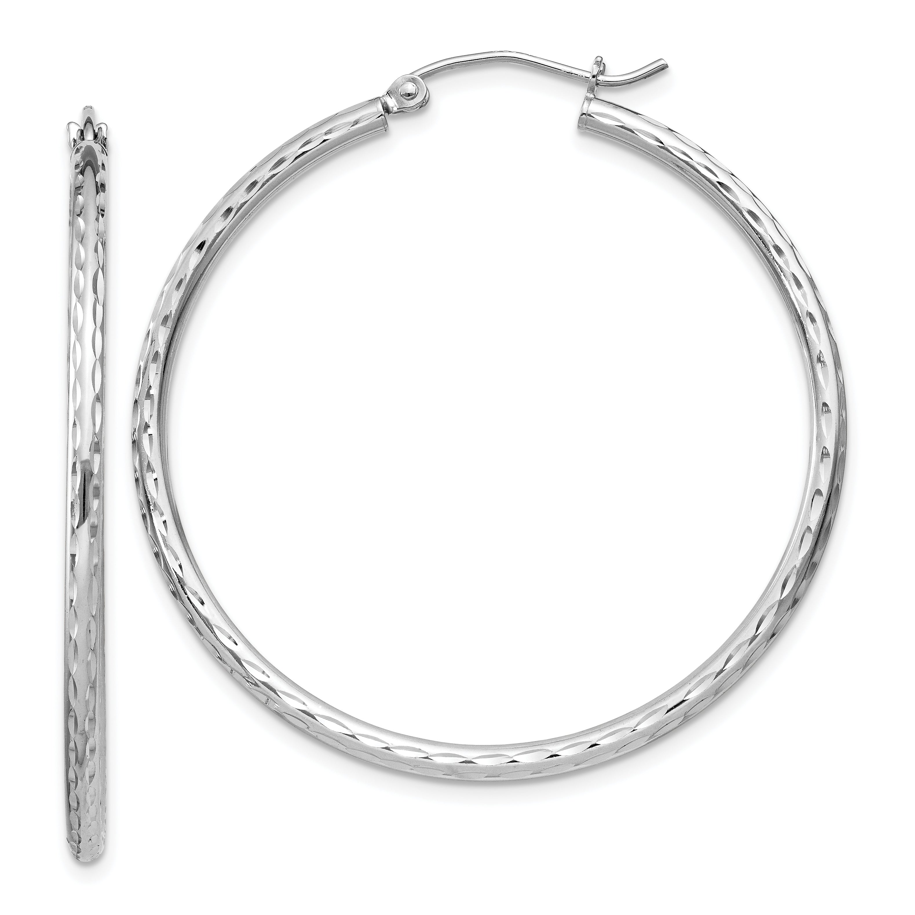 Sterling Silver Rhodium-plated 2mm Diamond Cut Hoop Earrings Main image