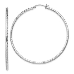 Sterling Silver Rhodium-plated 2mm Diamond Cut Hoop Earrings