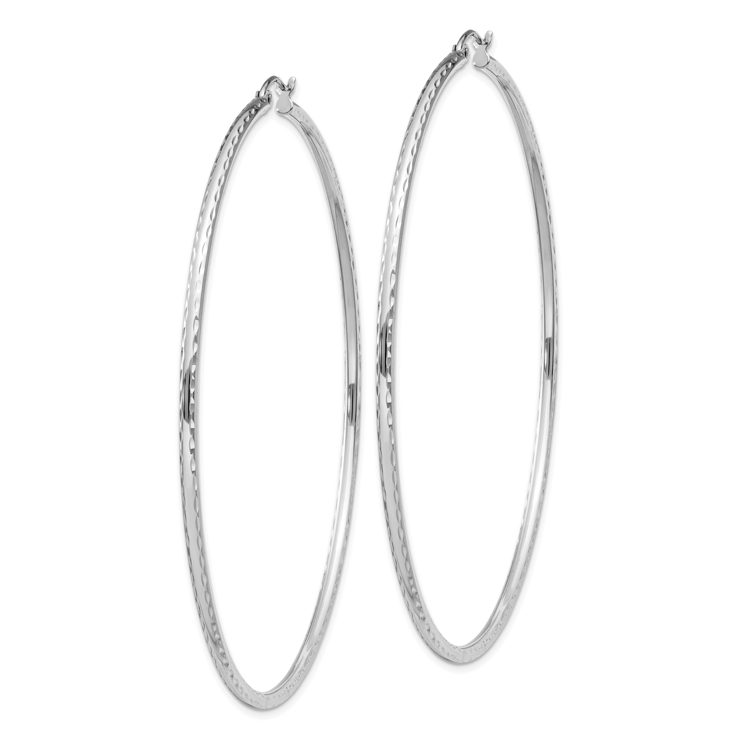 Sterling Silver Rhodium-plated 2mm Diamond Cut Hoop Earrings Secondary image