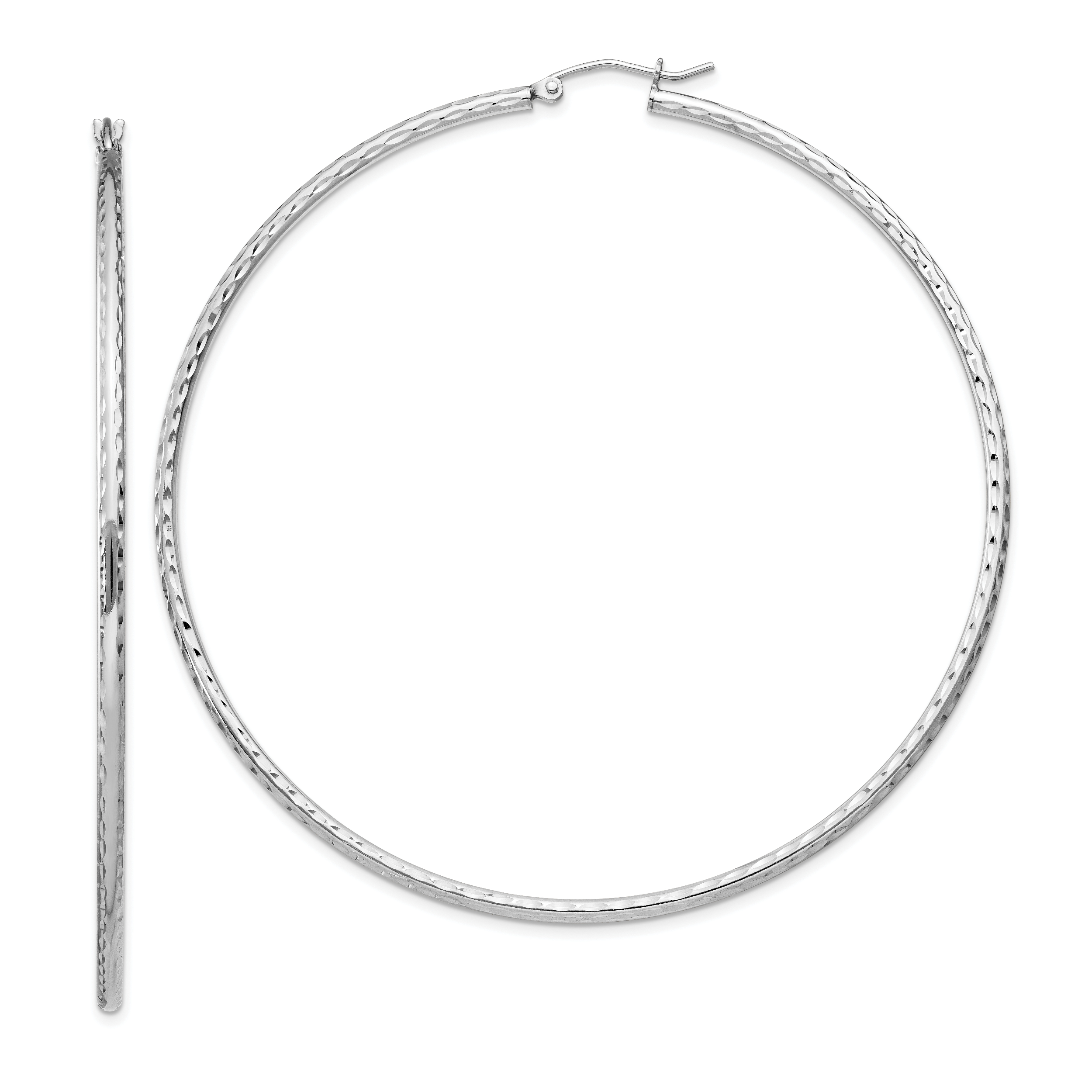 Sterling Silver Rhodium-plated 2mm Diamond Cut Hoop Earrings Main image
