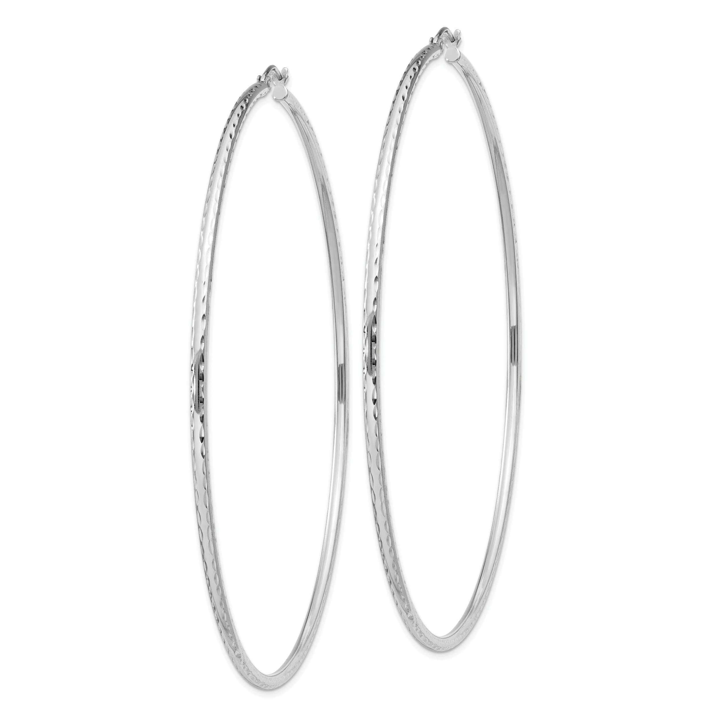 Sterling Silver Rhodium-plated 2mm Diamond Cut Hoop Earrings Secondary image