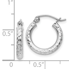 Sterling Silver Rhodium-plated 2.5mm Diamond-cut Hoop Earrings