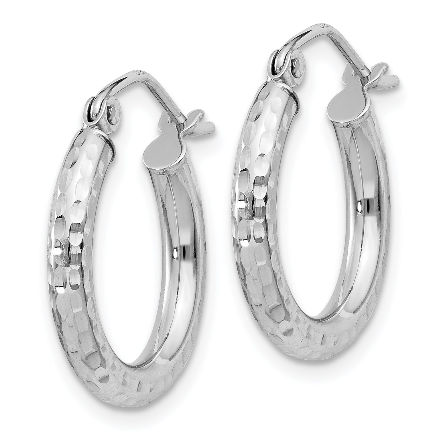 Sterling Silver Rhodium-plated 2.5mm Diamond-cut Hoop Earrings Secondary image