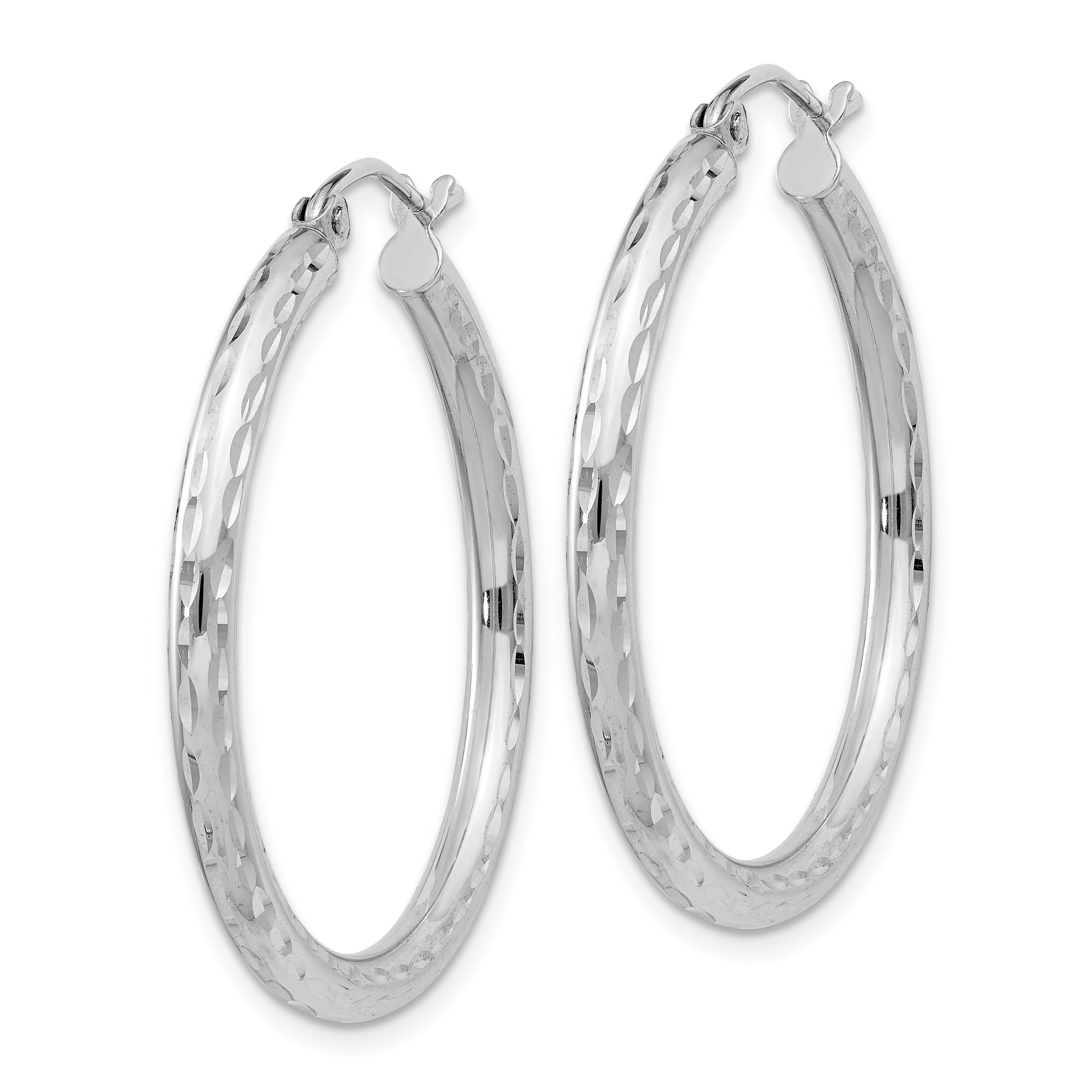 Sterling Silver Rhodium-plated 2.5mm Diamond-cut Hoop Earrings Secondary image