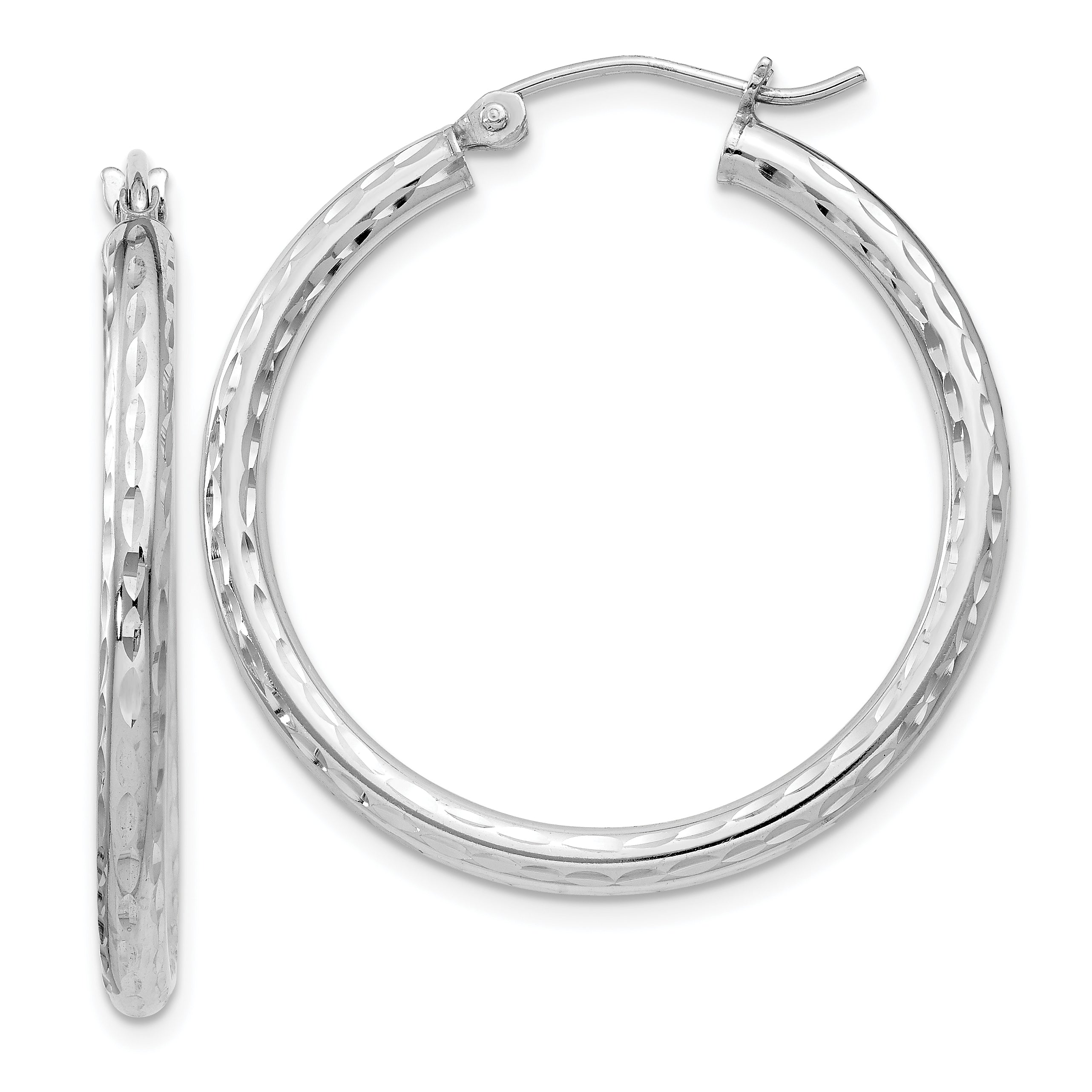 Sterling Silver Rhodium-plated 2.5mm Diamond-cut Hoop Earrings Main image