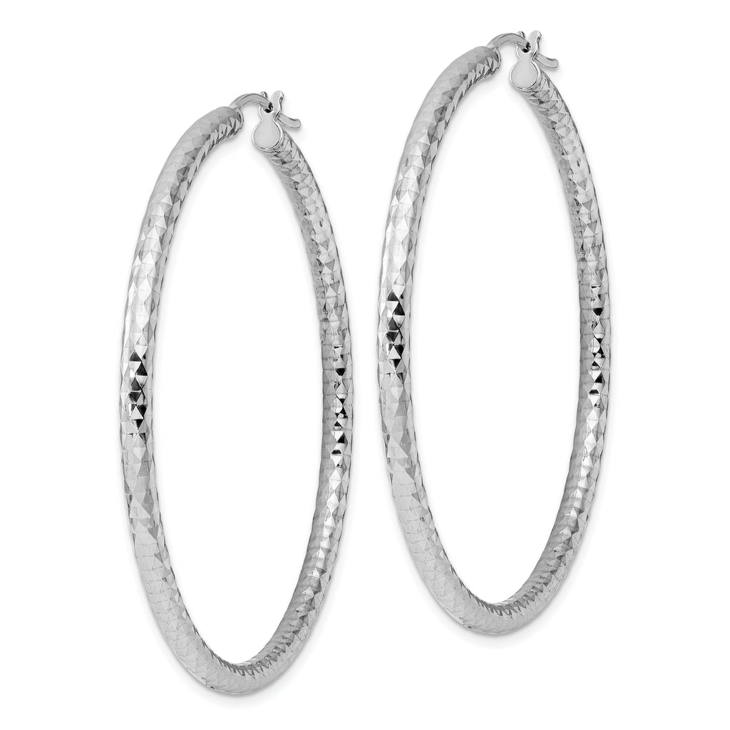 Sterling Silver Rhodium-plated 3.00mm Diamond Cut Hoop Earrings