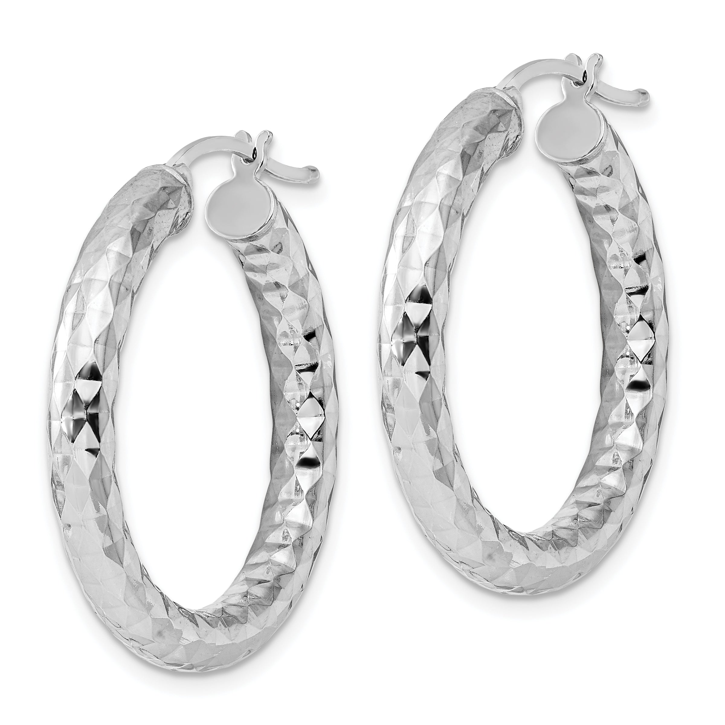 Sterling Silver Rhodium-plated 4.00mm Diamond Cut Hoop Earrings Secondary image