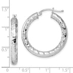 Sterling Silver Rhodium-plated 4.00mm Diamond Cut Hoop Earrings