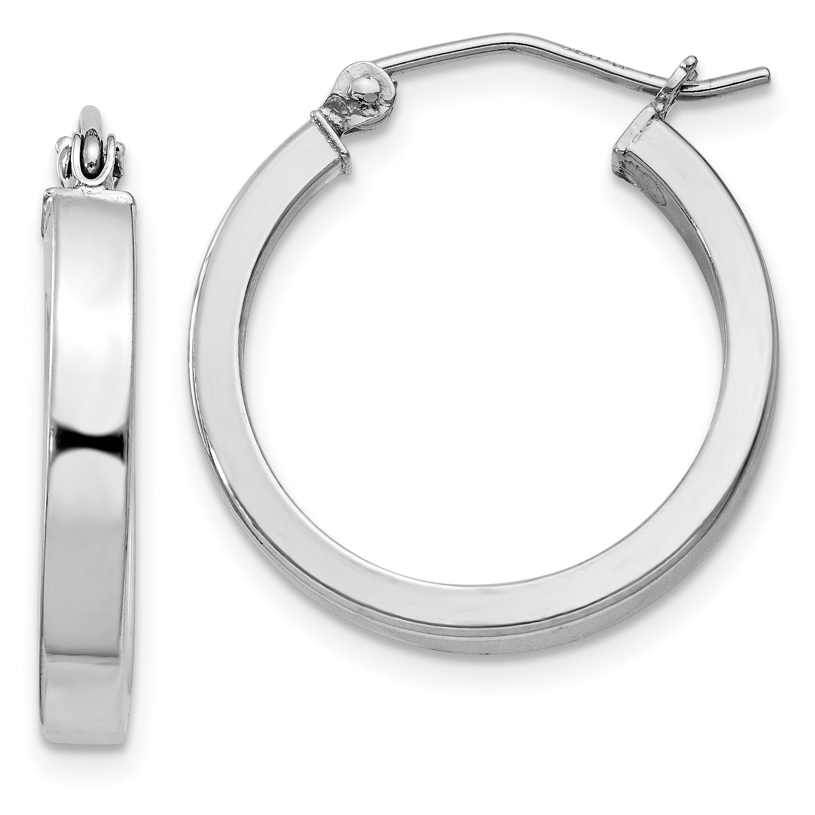 Sterling Silver Rhodium-plated Concave 3x20mm Square Tube Hoop Earrings Main image