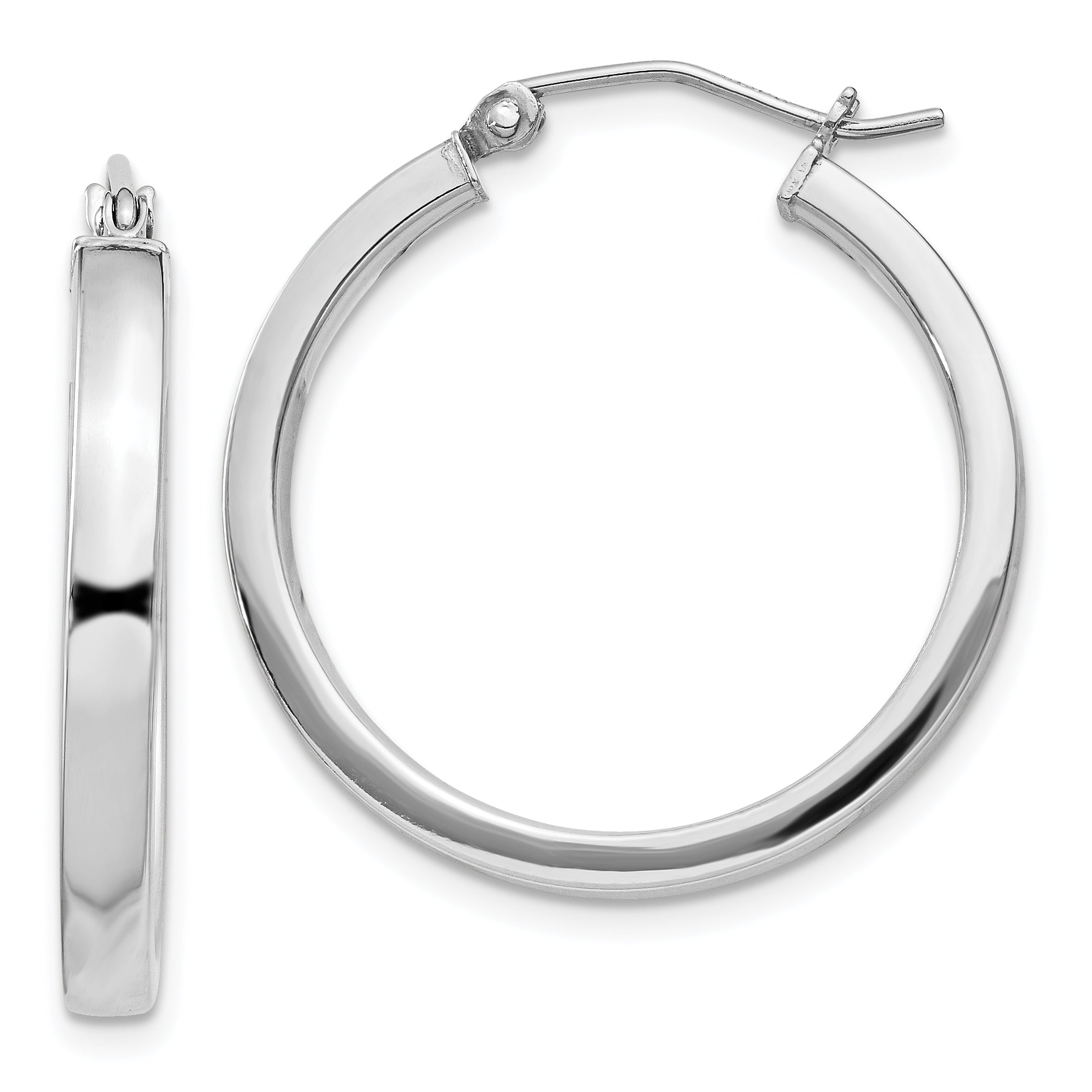Sterling Silver Rhodium-plated Concave 3x25mm Square Tube Hoop Earrings Main image