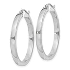 Sterling Silver Rhodium-plated Concave 3x30mm Square Tube Hoop Earrings