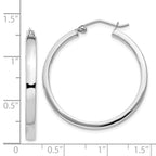 Sterling Silver Rhodium-plated Concave 3x30mm Square Tube Hoop Earrings