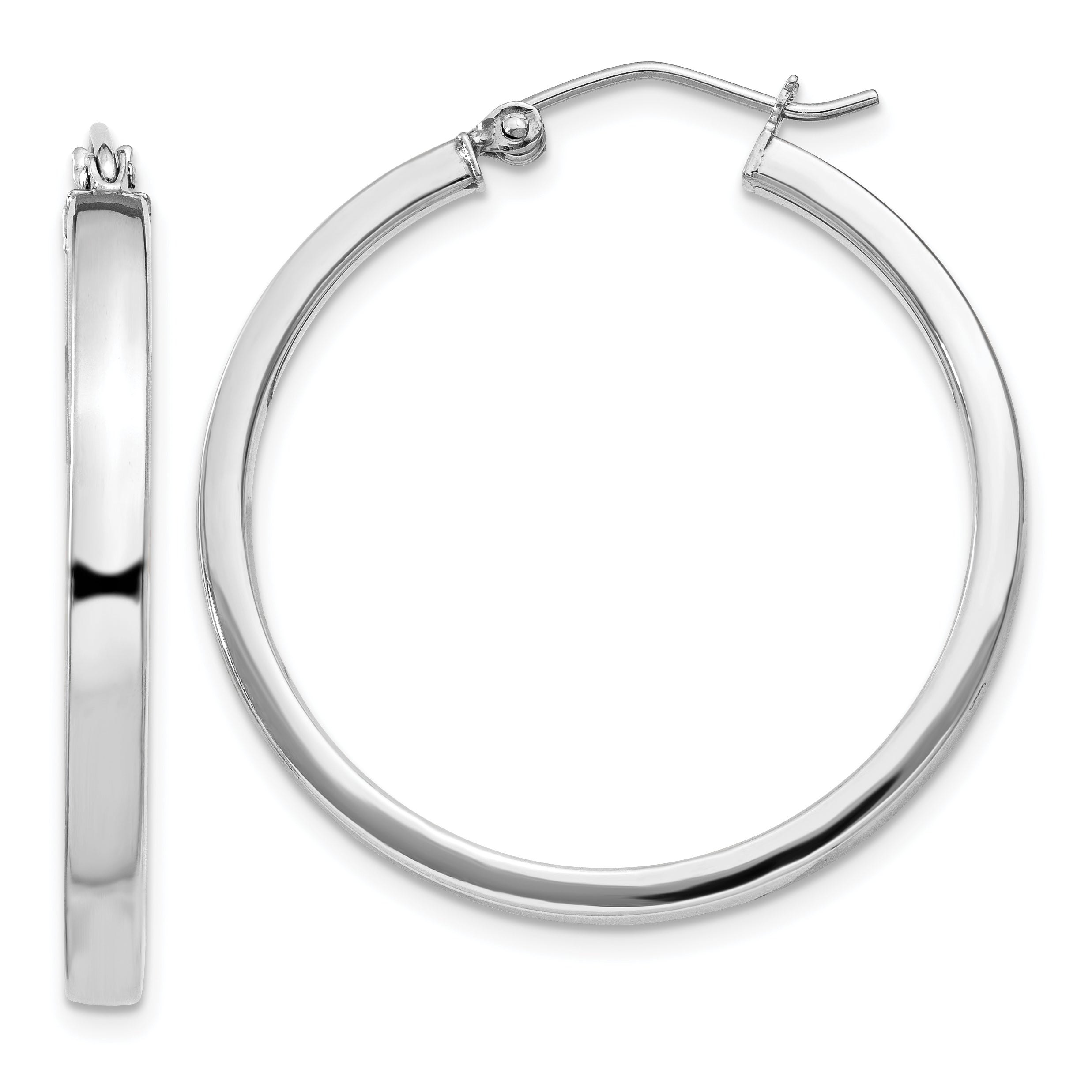 Sterling Silver Rhodium-plated Concave 3x30mm Square Tube Hoop Earrings Main image