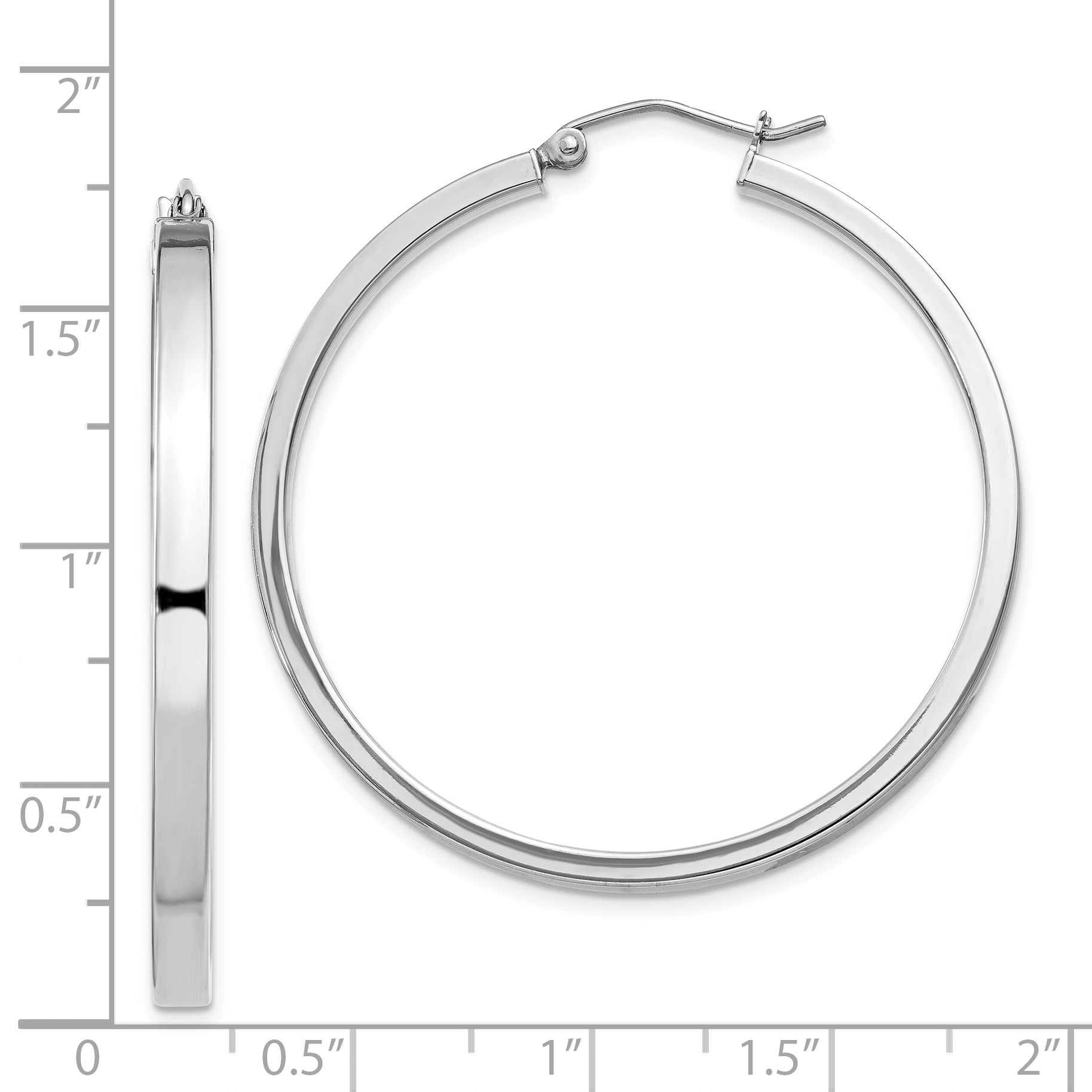 Sterling Silver Rhodium-plated Concave 3x40mm Square Tube Hoop Earrings