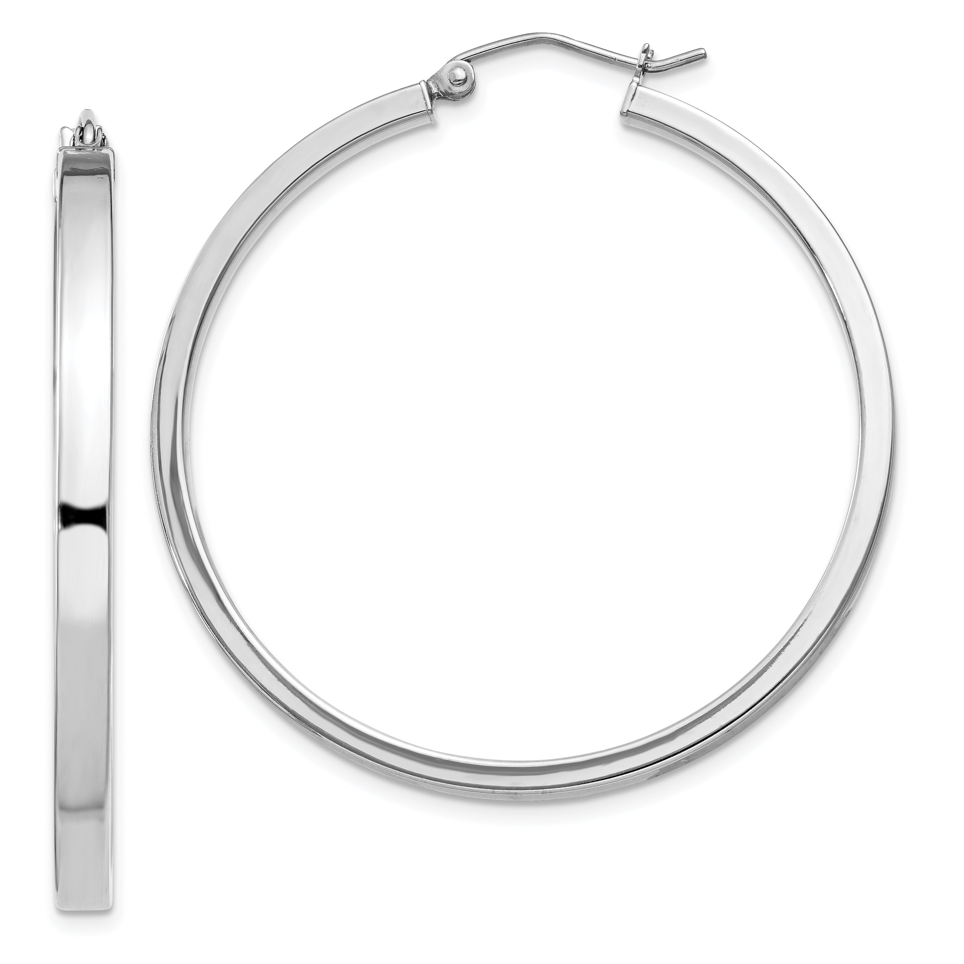 Sterling Silver Rhodium-plated Concave 3x40mm Square Tube Hoop Earrings Main image