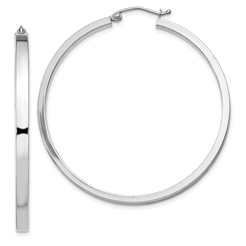 Sterling Silver Rhodium-plated Concave 3x45mm Square Tube Hoop Earrings
