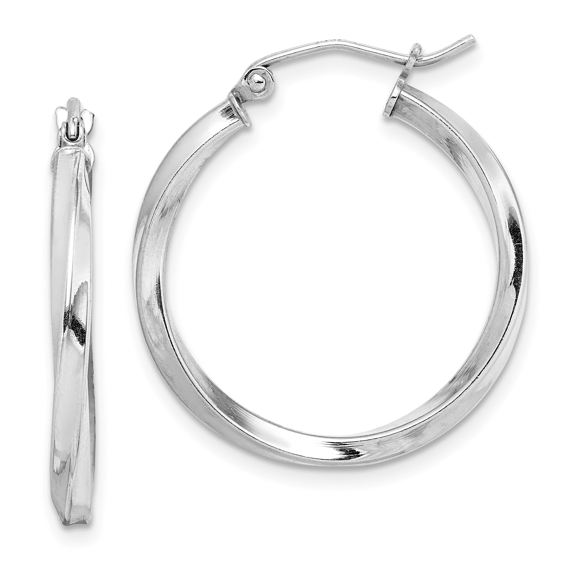 Sterling Silver Rhodium-plated Twisted 2.5x25mmHoop Earrings