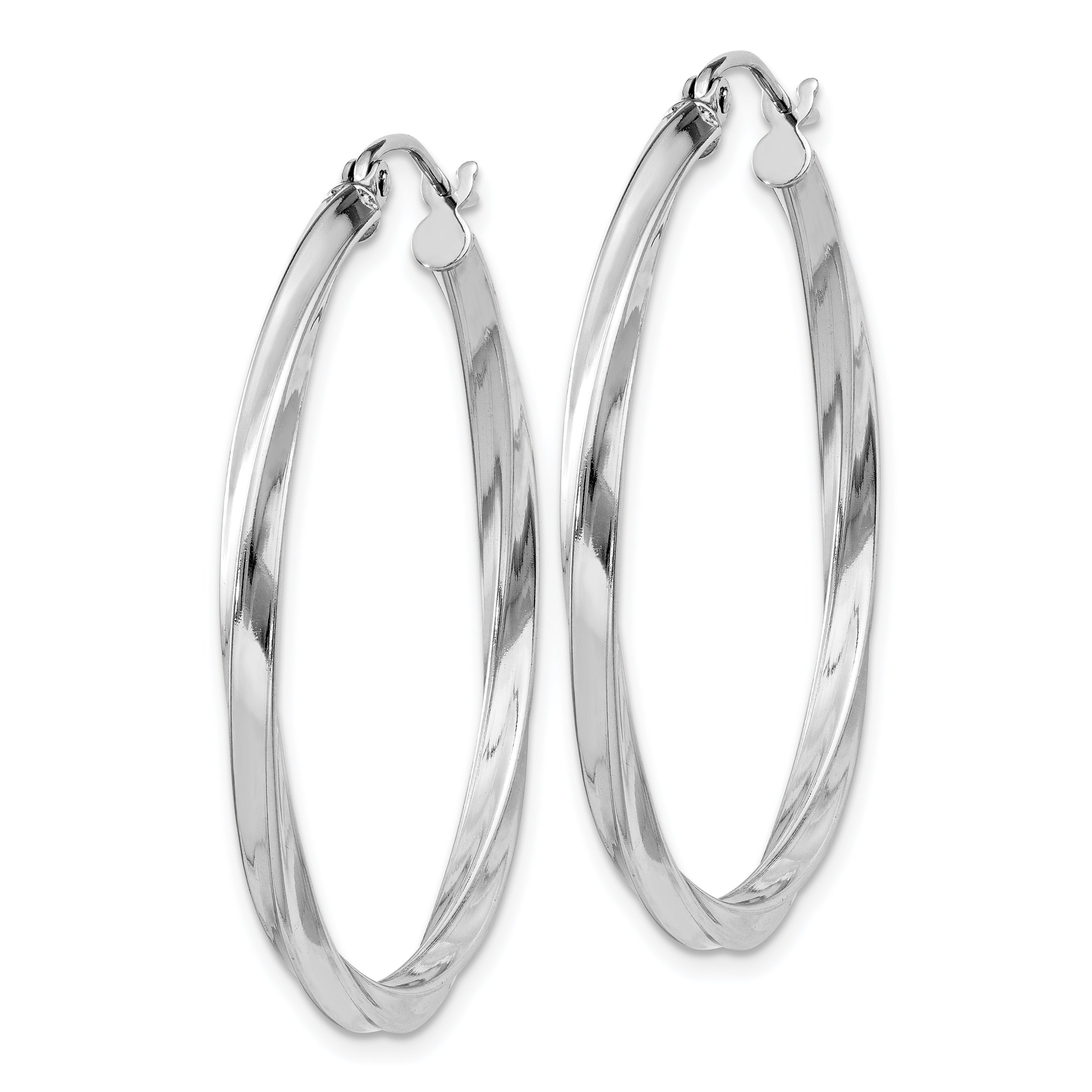 Sterling Silver Rhodium-plated Twisted 2.5x35mmHoop Earrings Secondary image