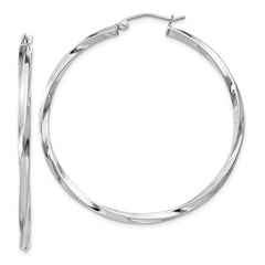 Sterling Silver Rhodium-plated Twisted 2.5x45mmHoop Earrings