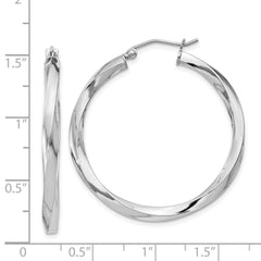 Sterling Silver Rhodium-plated 3x35mmTwisted Hoop Earrings