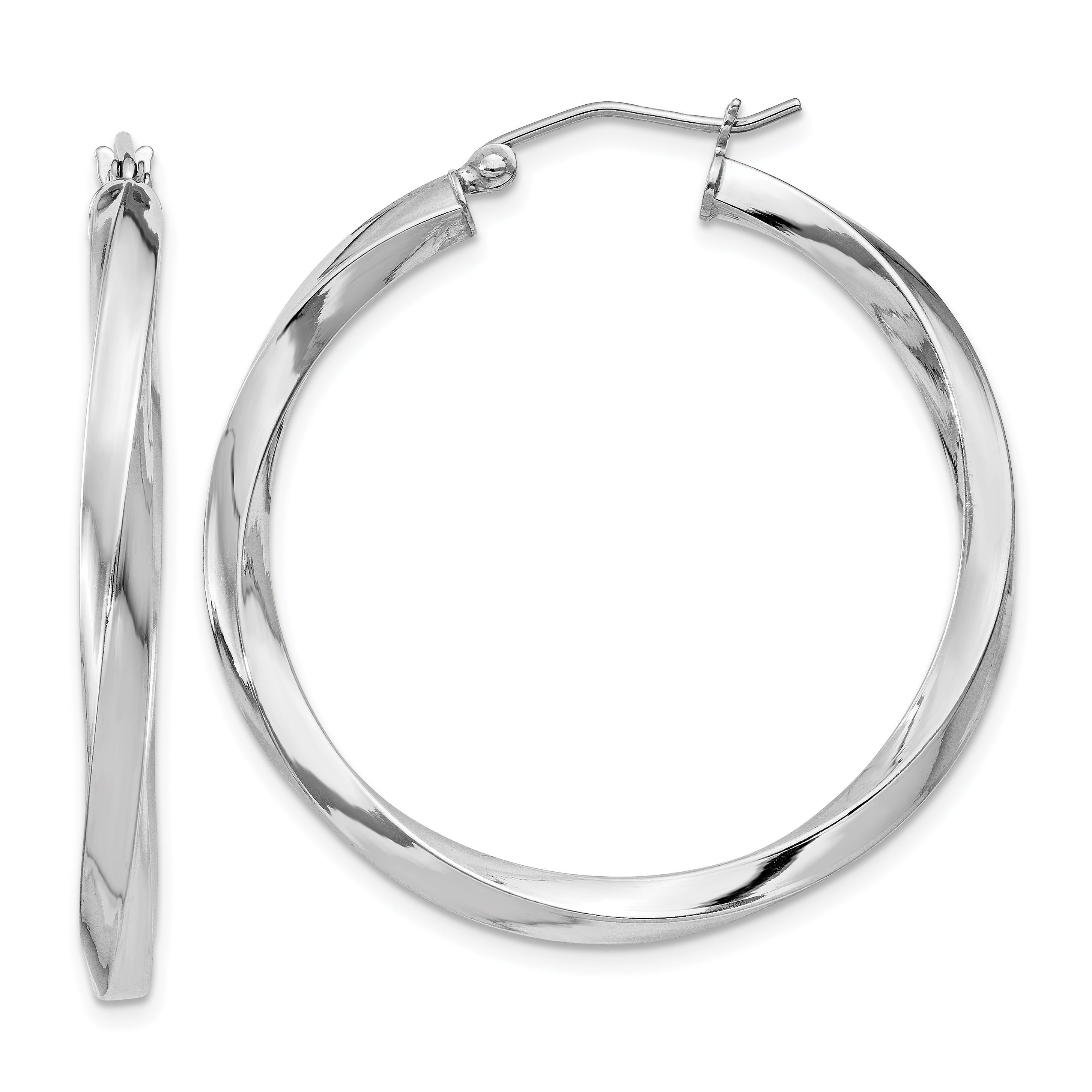 Sterling Silver Rhodium-plated 3x35mmTwisted Hoop Earrings