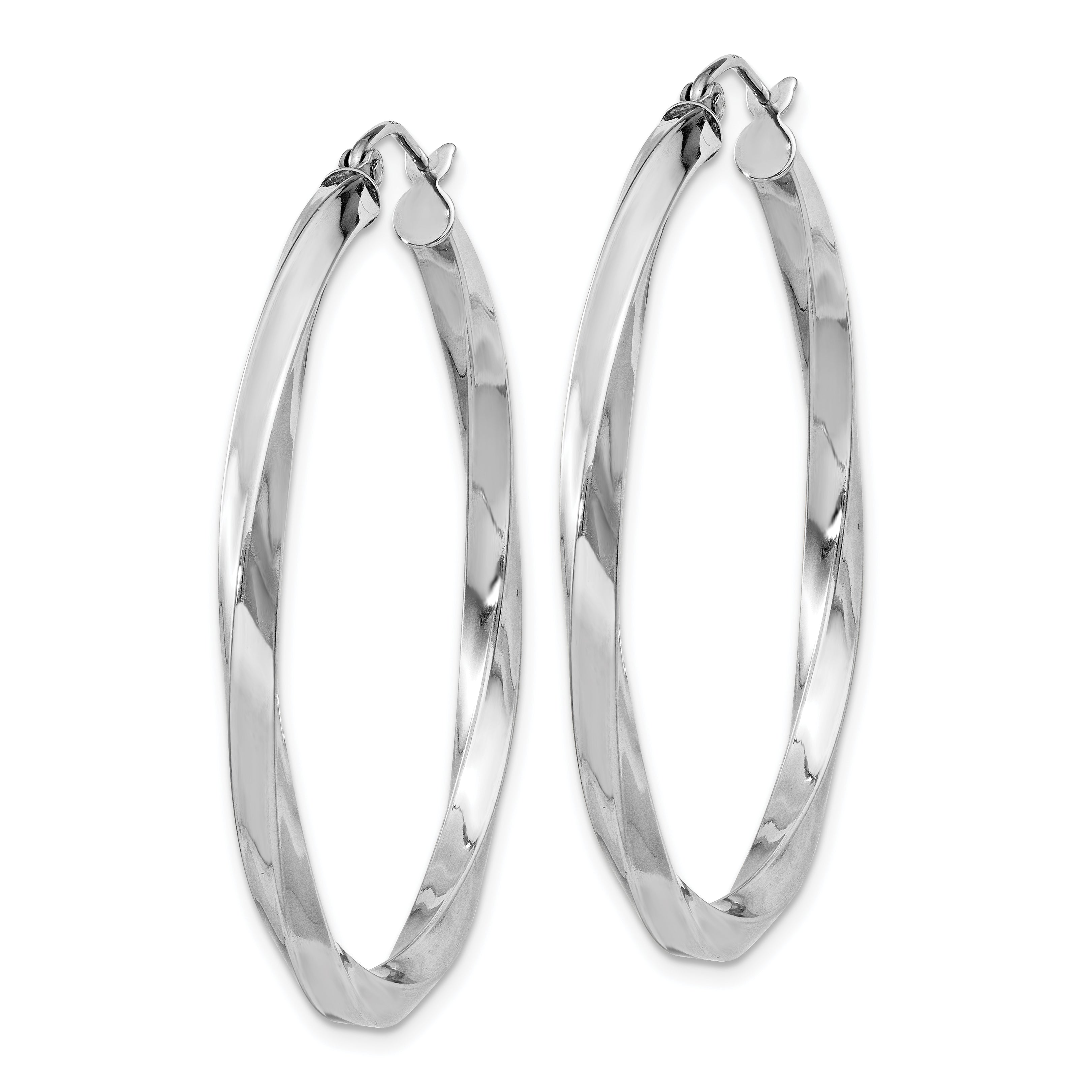 Sterling Silver Rhodium-plated 3x40mmTwisted Hoop Earrings Secondary image