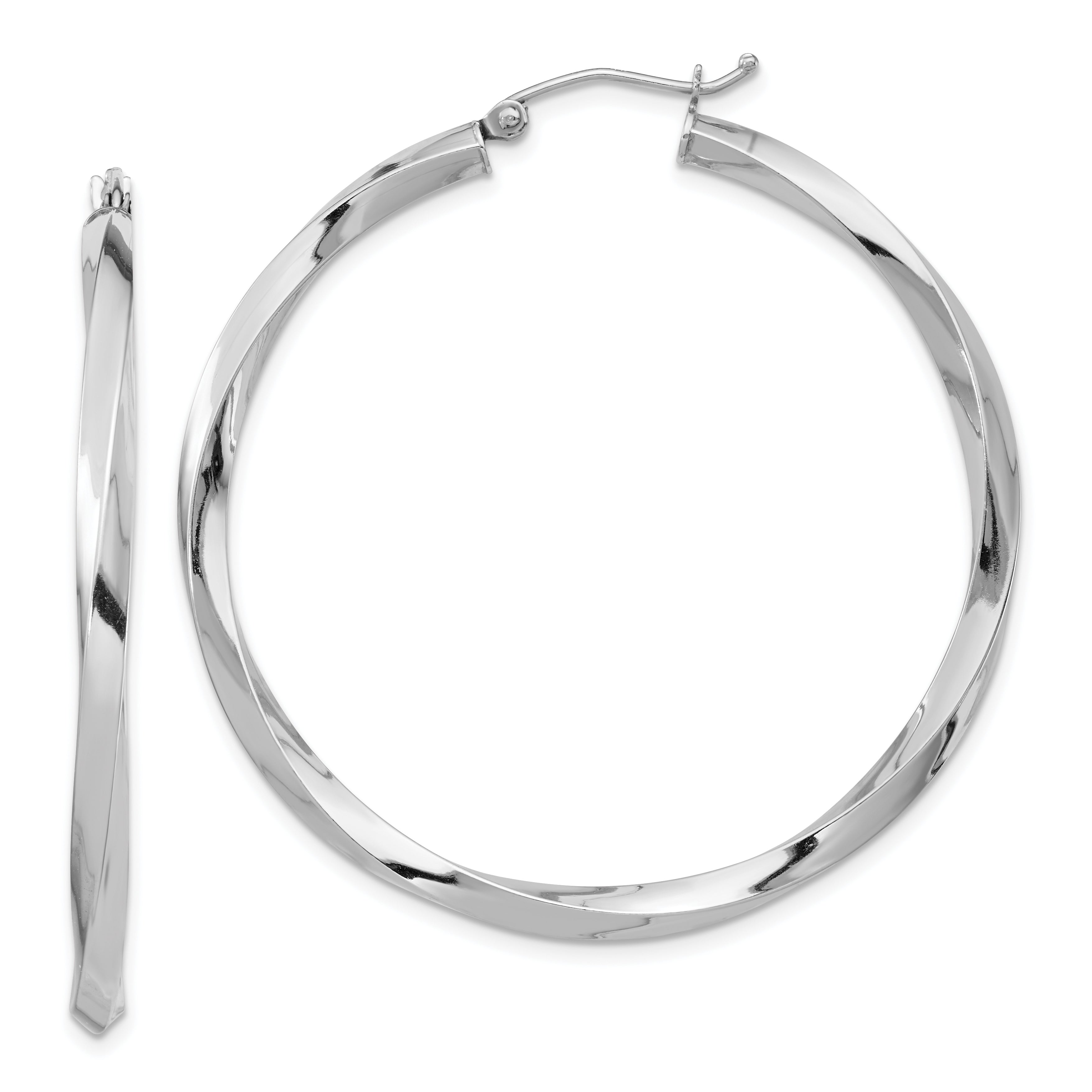 Sterling Silver Rhodium-plated 3x45mmTwisted Hoop Earrings Main image