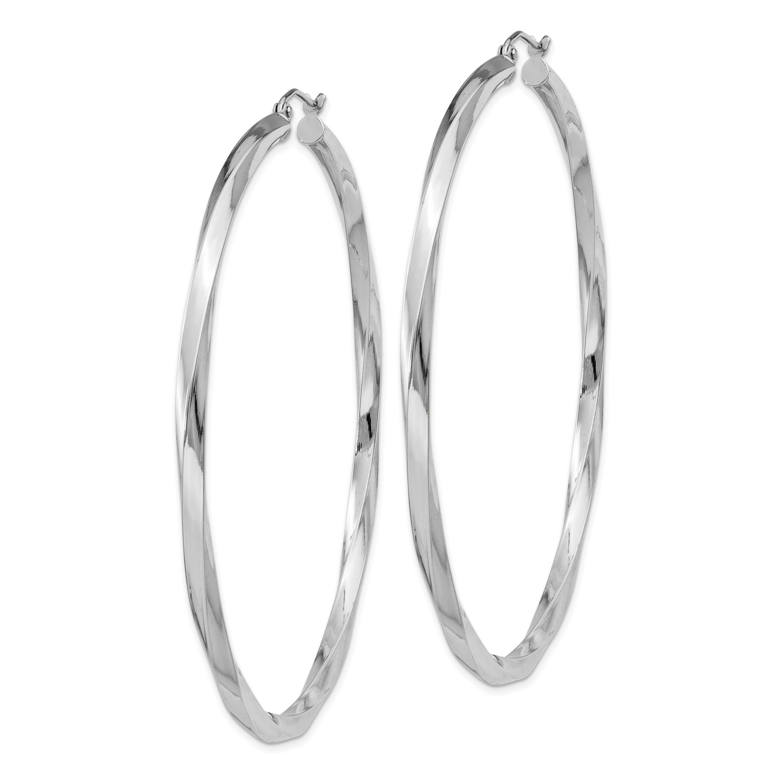 Sterling Silver Rhodium-plated 3x65mmTwisted Hoop Earrings Secondary image