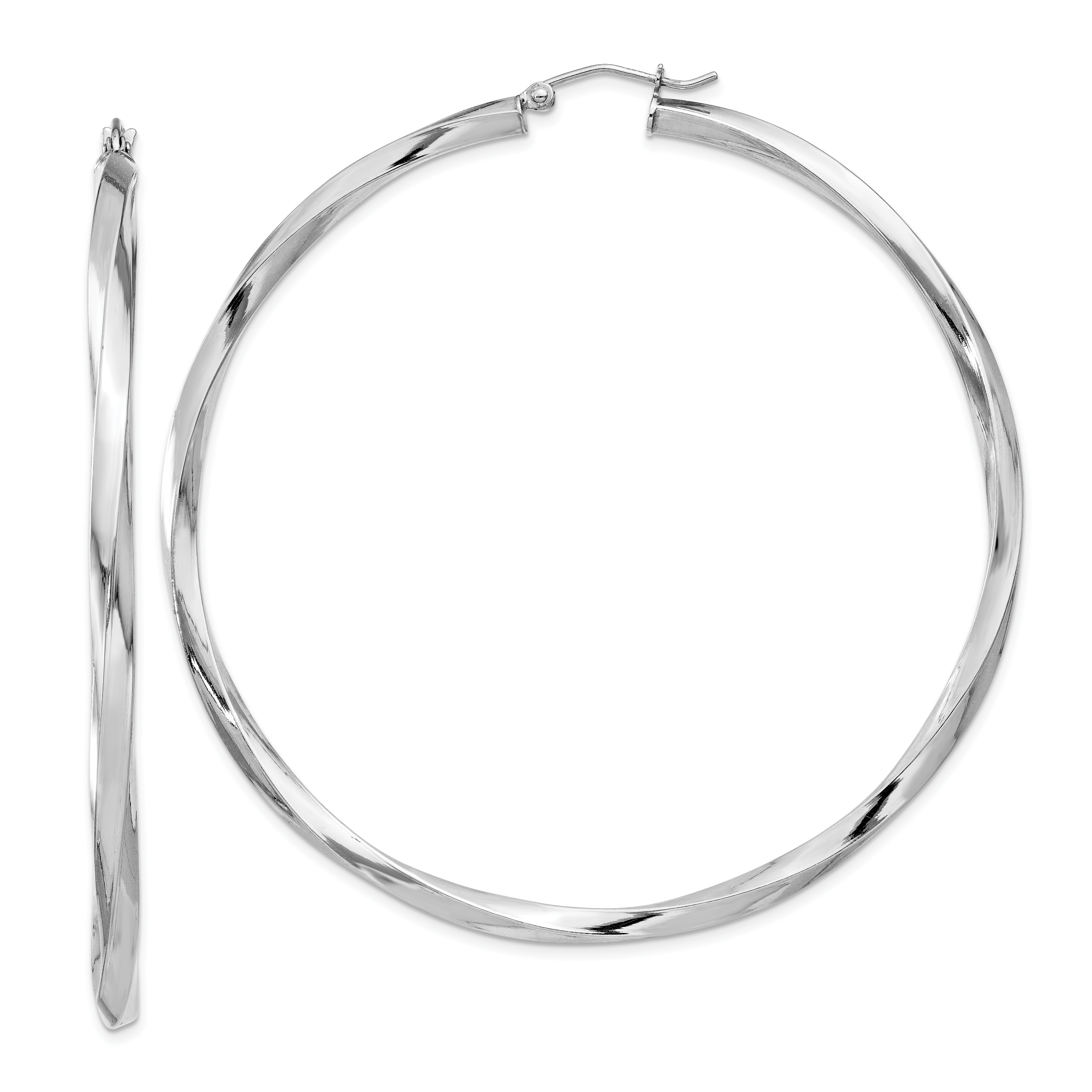 Sterling Silver Rhodium-plated 3x65mmTwisted Hoop Earrings Main image