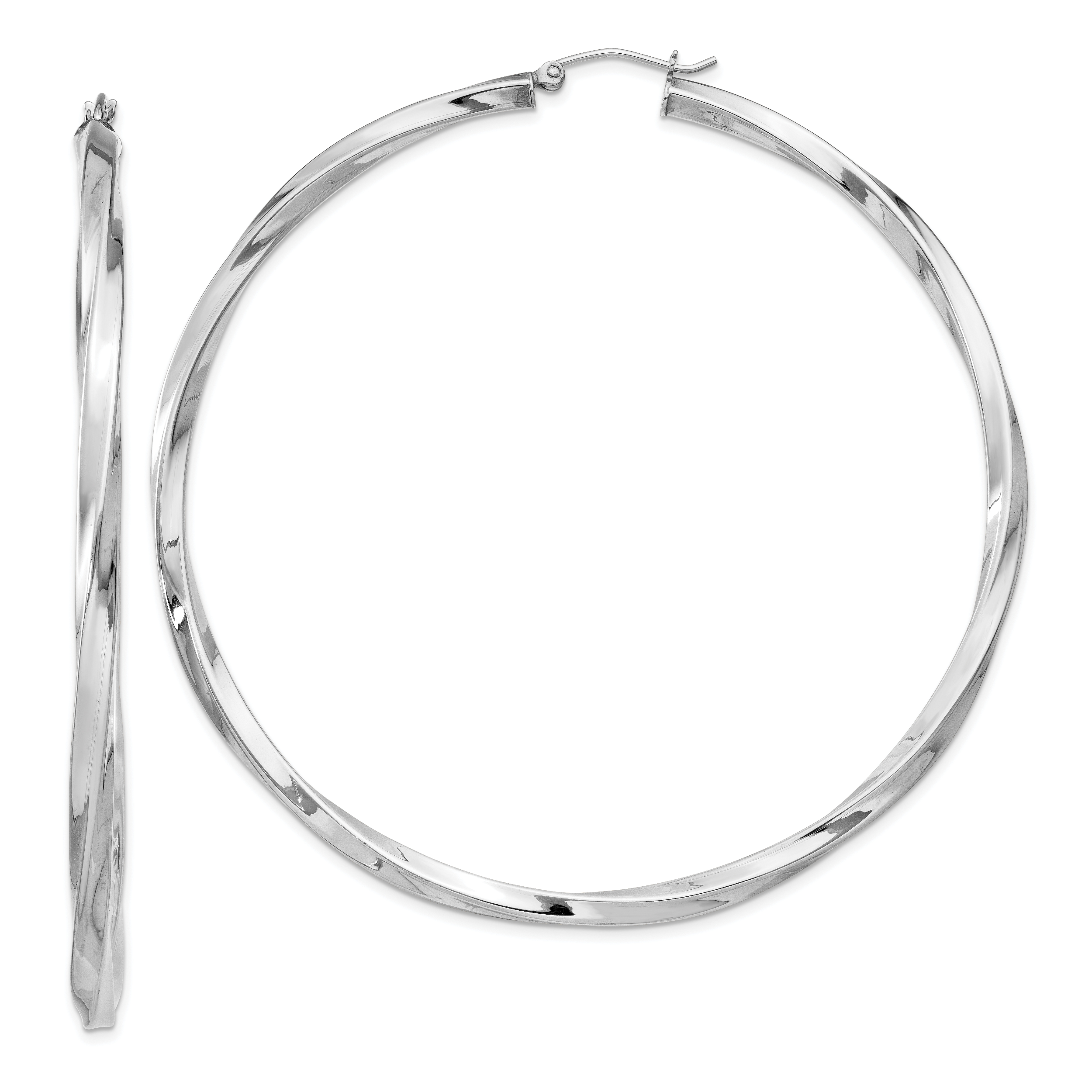 Sterling Silver Rhodium-plated 3x70mmTwisted Hoop Earrings Main image