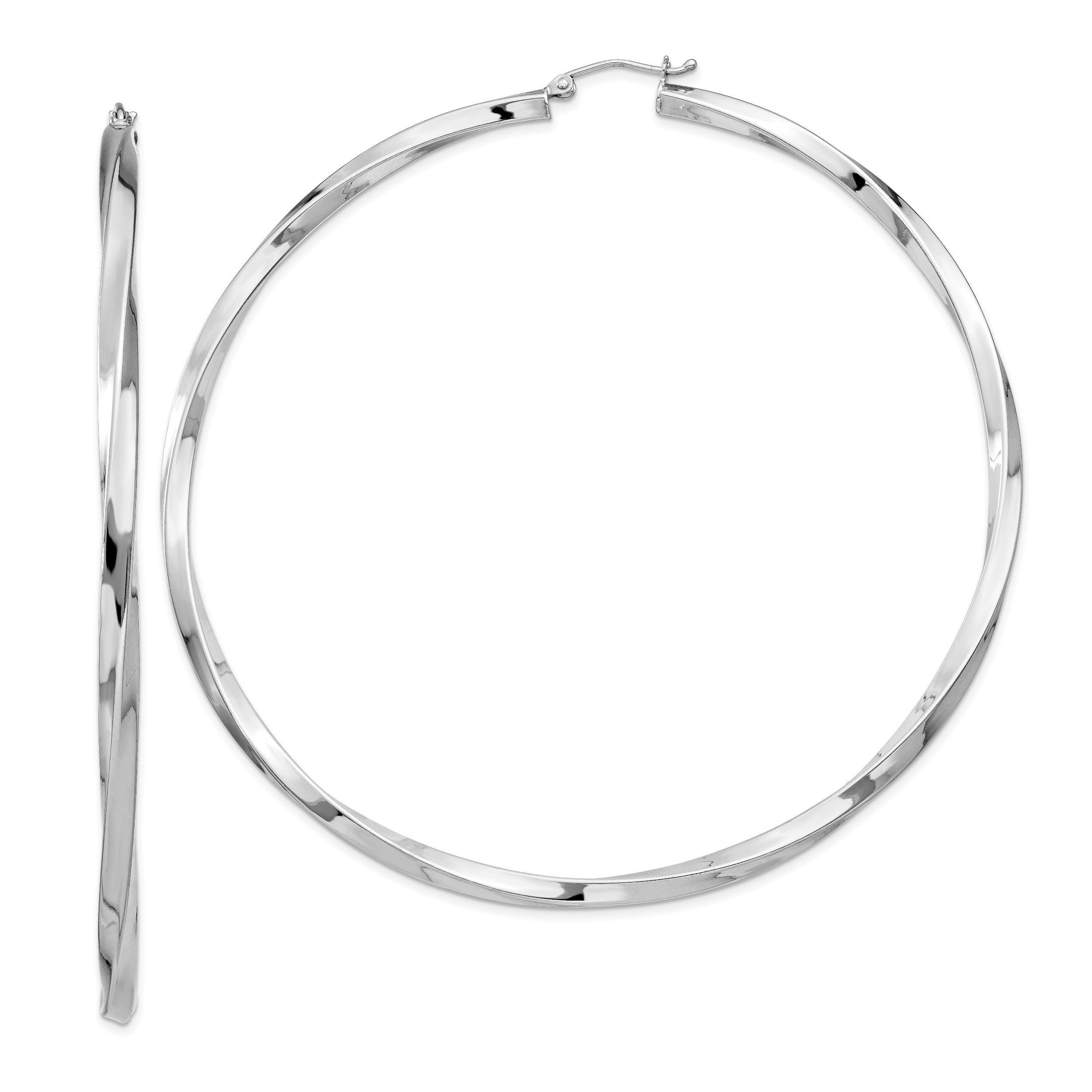 Sterling Silver Rhodium-plated 3x80mmTwisted Hoop Earrings Main image