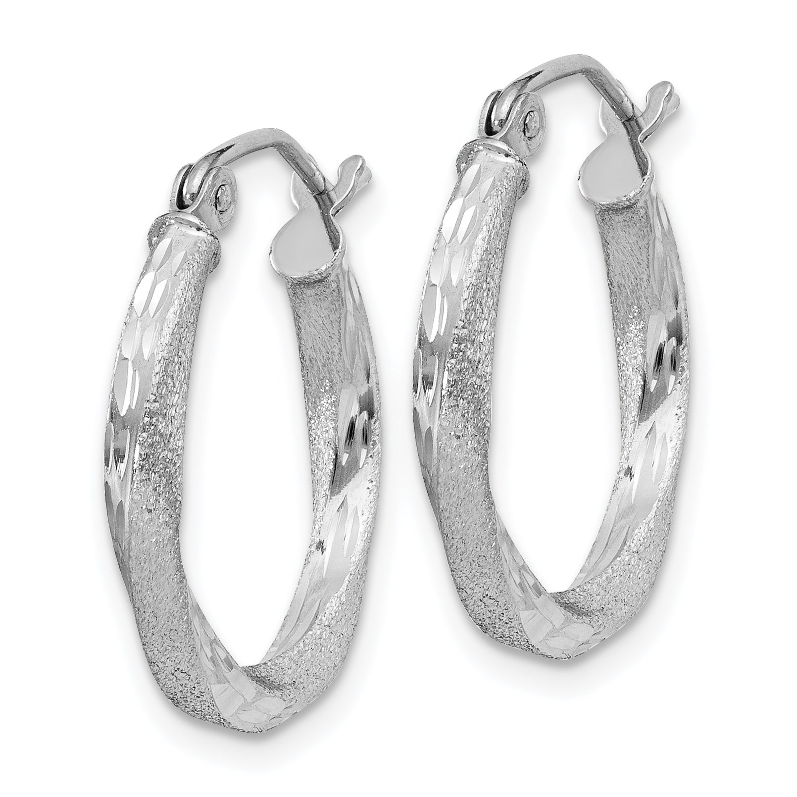 Sterling Silver RH-plated Satin Diamond-cut 2.5x18mm Twisted Hoop Earrings Secondary image