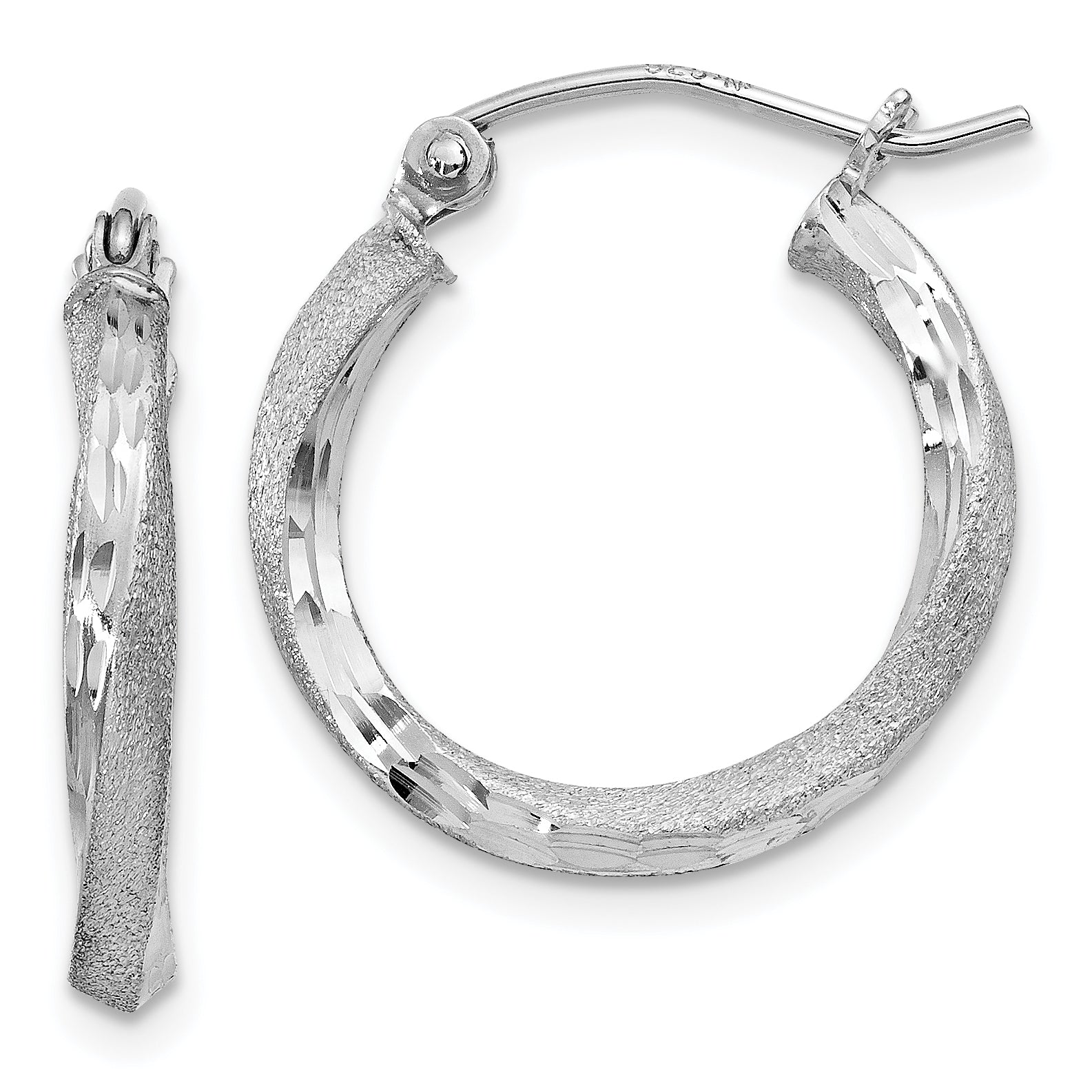 Sterling Silver RH-plated Satin Diamond-cut 2.5x18mm Twisted Hoop Earrings Main image