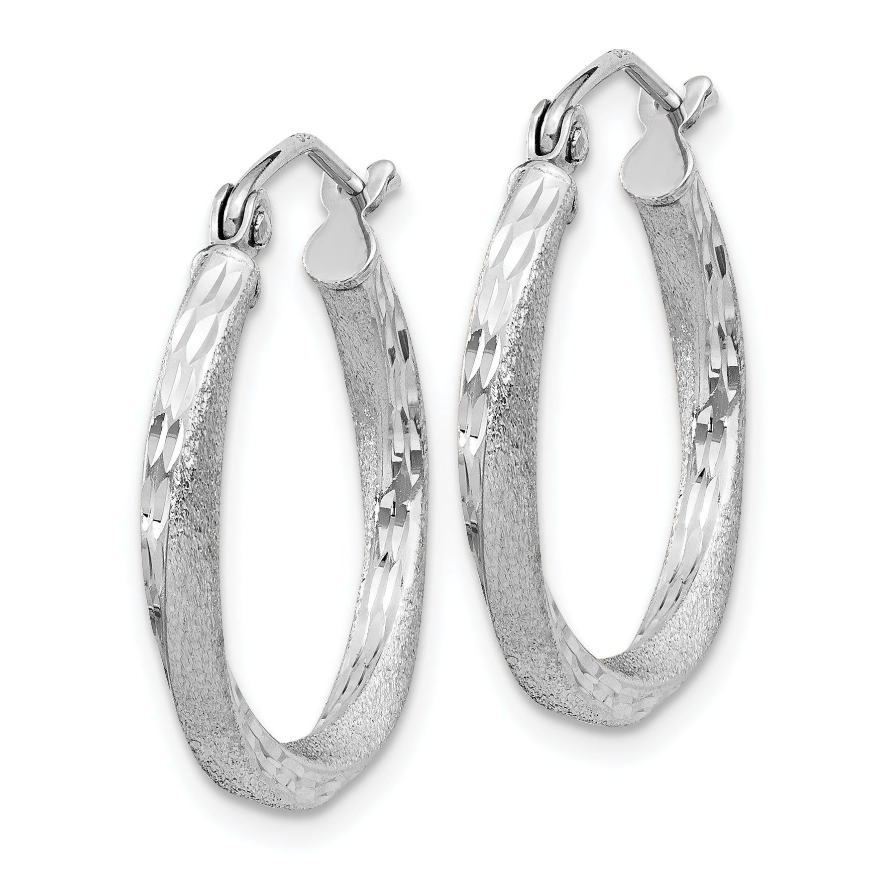 Sterling Silver RH-plated Satin Diamond-cut 2.5x20mm Twisted Hoop Earrings Secondary image