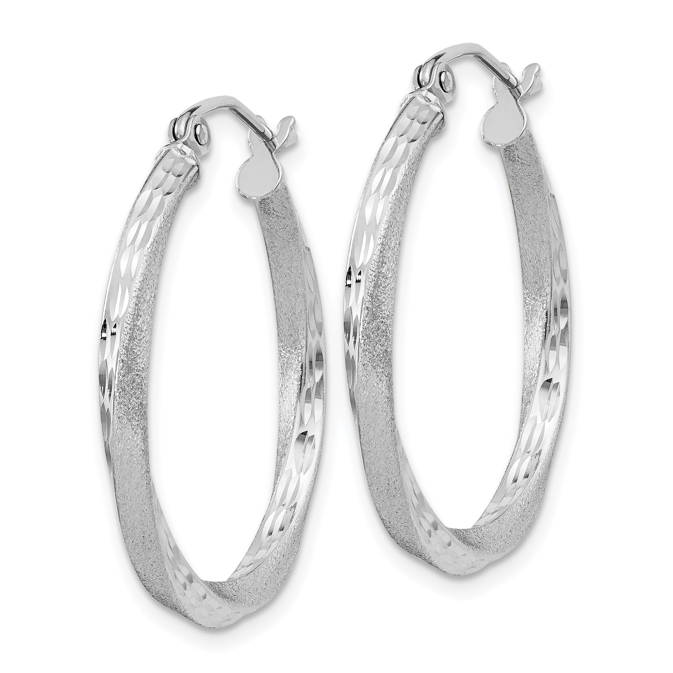 Sterling Silver RH-plated Satin Diamond-cut 2.5x25mm Twisted Hoop Earrings Secondary image