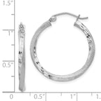 Sterling Silver RH-plated Satin Diamond-cut 2.5x25mm Twisted Hoop Earrings
